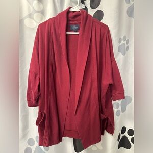 American Eagle Outfitters Open Front Knit Cardigan, Burgundy, Size L/XL